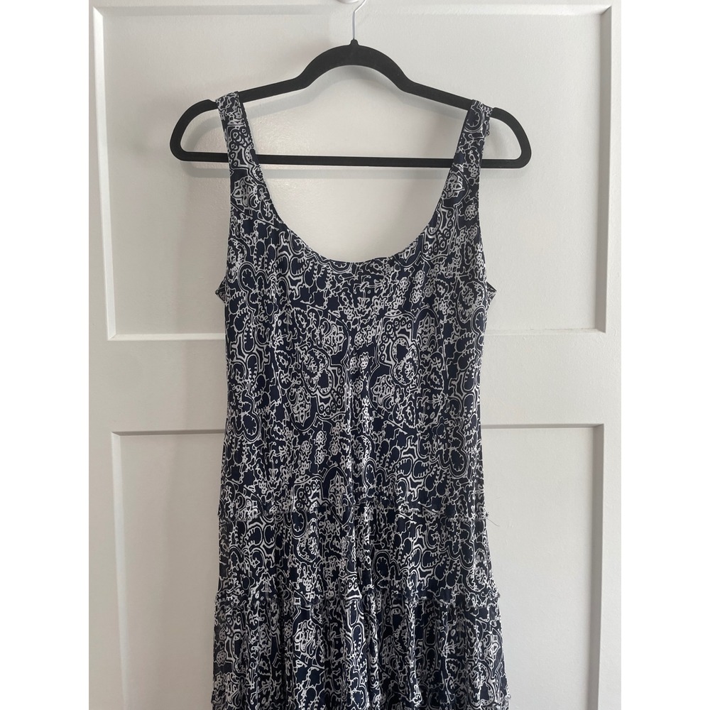 Jones New York Tiered Maxi Dress Navy White Boho Fringe Summer Dress 10 - Picture 8 of 8